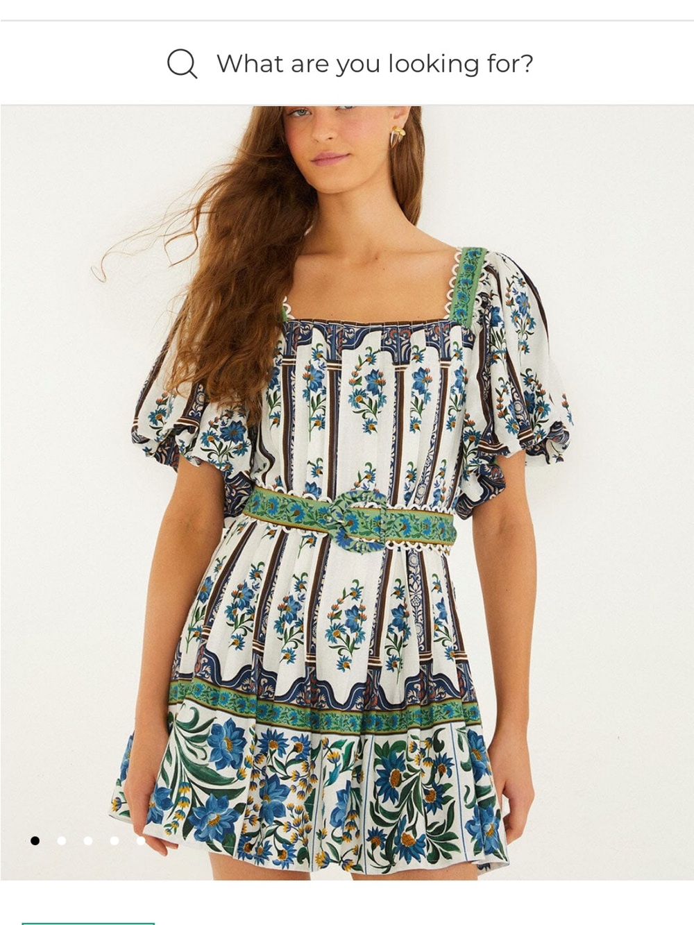 FARM Rio off- White Manoela belted Mini Dress with Blue and Green Floral Stripes